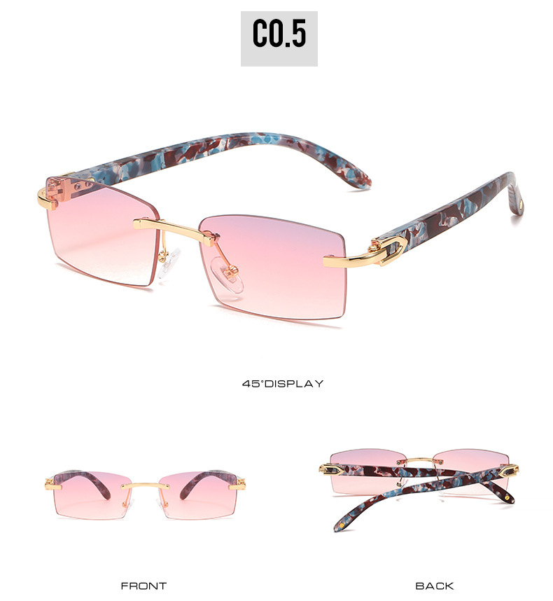 2021 Neue rahmenlose Sonnenbrille in Box, europäische und amerikanische Mode, Hornbesatzbrille, personalisierte Sonnenbrille in Geleefarbe für Frauen_voghion.com