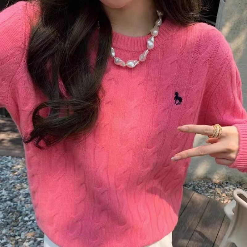 Autumn and Winter New Korean Loose Twist Crewneck Sweater Top Fashion Unicorn Embroidered Thickened Sweater Women's Trendy Autumn and Winter New Korean Loose Twist Crewneck Sweater Top Fashion Unicorn Embroidered Thickened Sweater Women's Trendy