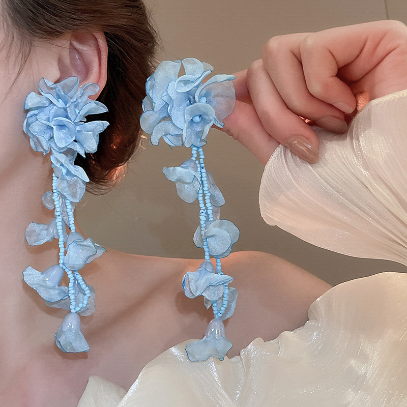 Pendientes de malla de pétalo de dopamina Pendientes de estilo de vacaciones junto al mar de estilo nuevo estilo caliente Pendientes de temperamento exagerado de todo fósforo al por mayor