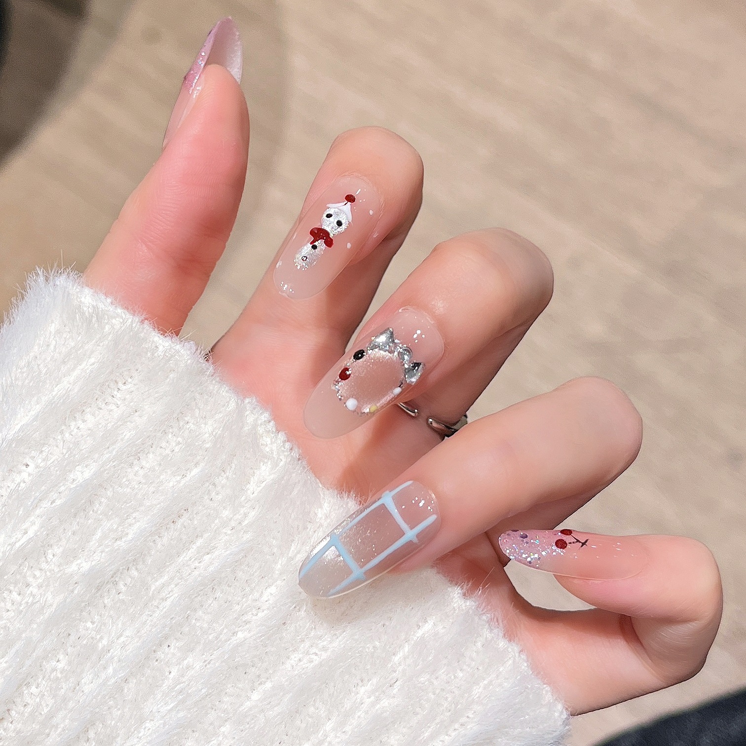 Otoño y invierno nuevos ojos de gato para usar uñas pintadas a mano adorables parches de uñas falsas de tamaño medio y largo productos terminados desmontables de uñas