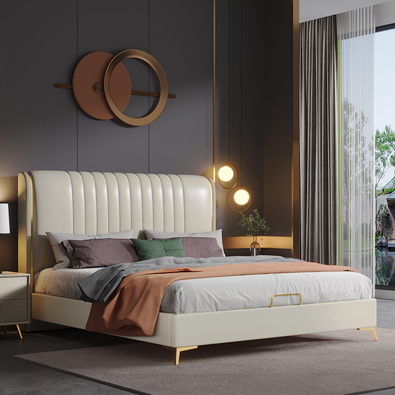 Cama de tela de tecnología dormitorio principal moderna simple y lujosa cama de tela nórdica sin lavado pequeña cama de madera maciza doble cama de matrimonio