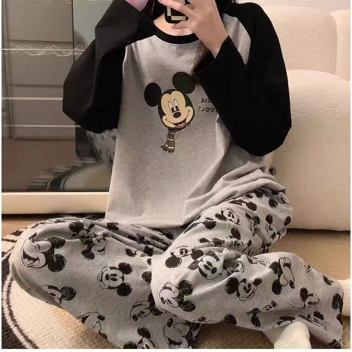 Ins Korean Style Cartoon Mickey Same Style Long Sleeve Pants Pajamas Women's Round Neck Casual Cute Girl Student Home Clothes Ins Korean Style Cartoon Mickey Same Style Long Sleeve Pants Pajamas Women's Round Neck Casual Cute Girl Student Home Clothes