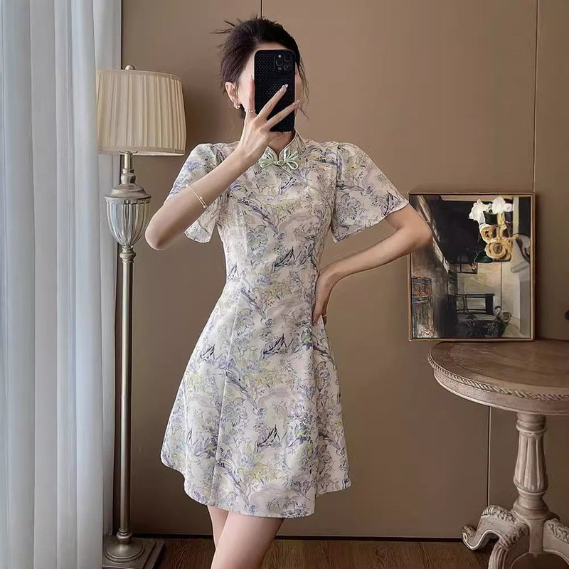 Summer Floral Elegant Girl Retro French-style Tight Waist Slim-fit Daily Small Chinese-style Women's Clothing dress Women Summer Floral Elegant Girl Retro French-style Tight Waist Slim-fit Daily Small Chinese-style Women's Clothing dress Women