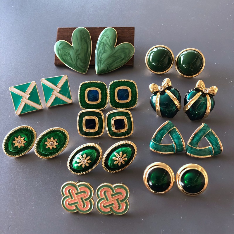 Nihaojewelry Jewelry Wholesale Green Series Enamel Drip Glaze Geometric Stud Earrings display picture 19