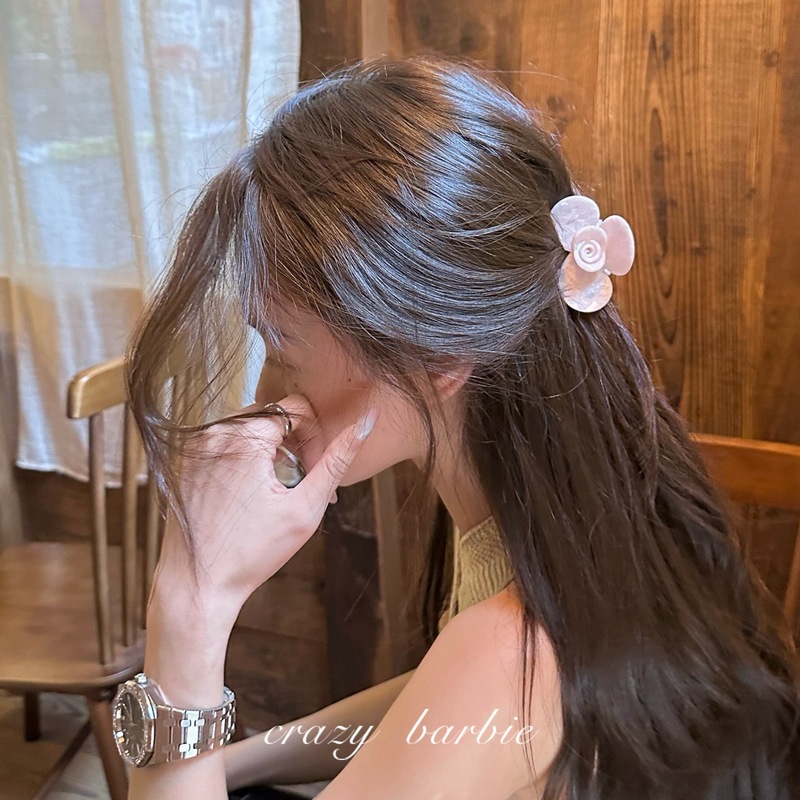 法式清冷感醋酸中号玫瑰花朵发夹发抓夹少女后脑勺盘发鲨鱼夹头饰|undefined