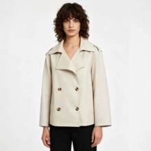 跨境女装短外套春夏小个子穿搭休闲双排扣大廓形长袖短款风衣外套