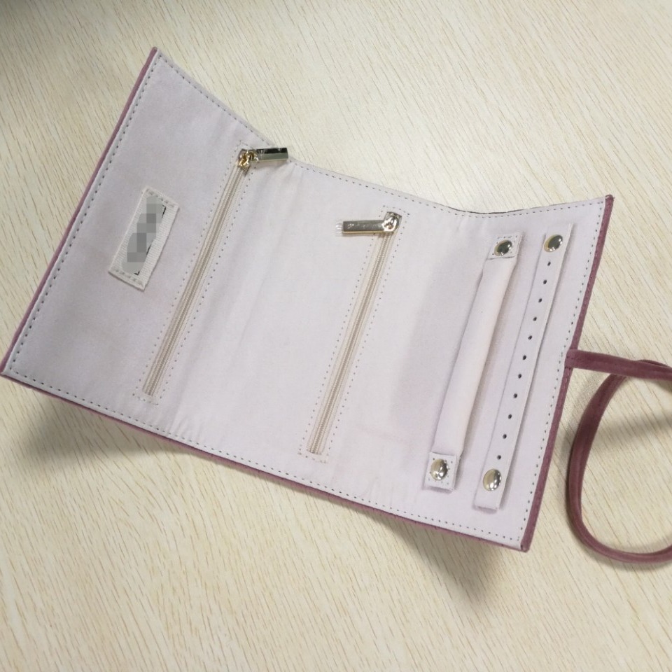 Three-fold strap jewelry roll bag manufacturers produce and process printed Logo imitation leather velvet jewelry jewelry folding storage bag