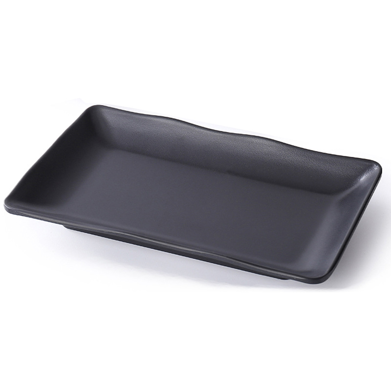 Engrosada vajilla de melamina olla caliente plato creativo barbacoa placa negro imitación porcelana carne rectangular barbacoa placa
