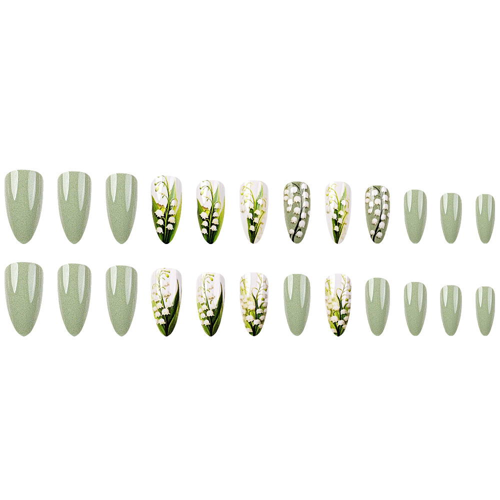 Comercio exterior venta de uñas de almendras largas, elegantes flores blancas, uñas frescas, 24 piezas de estilo artístico.