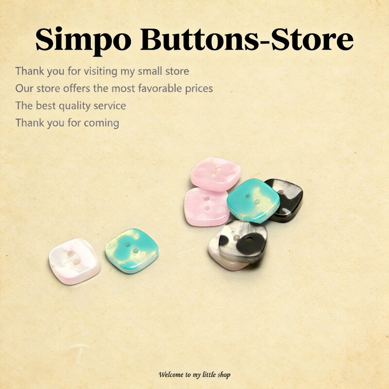 Wholesale Resin Imitation Shell Shirt Buttons, Fashionable and Versatile Square Cloud-Patterned Pearlescent Two-Hole Small Buttons
