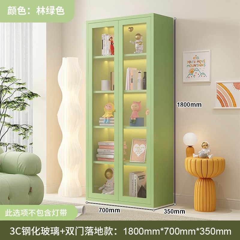 钢制书柜玻璃门防尘书架简约现代铁艺置物柜客厅储物柜家用展示柜|undefined