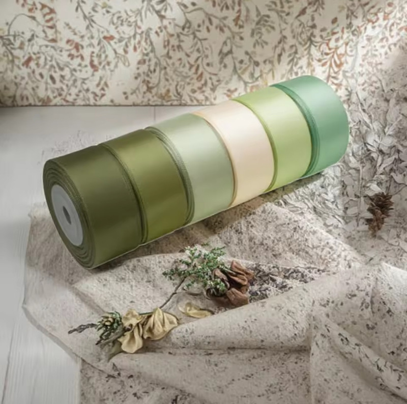 Green Set of Thickened Double-Sided Polyester Ribbon for Bouquet Gift Box Packaging, Handmade DIY Hair Accessory Satin Material Ribbon Green Set of Thickened Double-Sided Polyester Ribbon for Bouquet Gift Box Packaging, Handmade DIY Hair Accessory Satin Material Ribbon