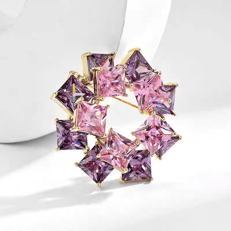 New Retro Rhinestone Double-Layer Ring Brooch Design Zircon Surround Brooch Suit Jacket Corsage Accessories