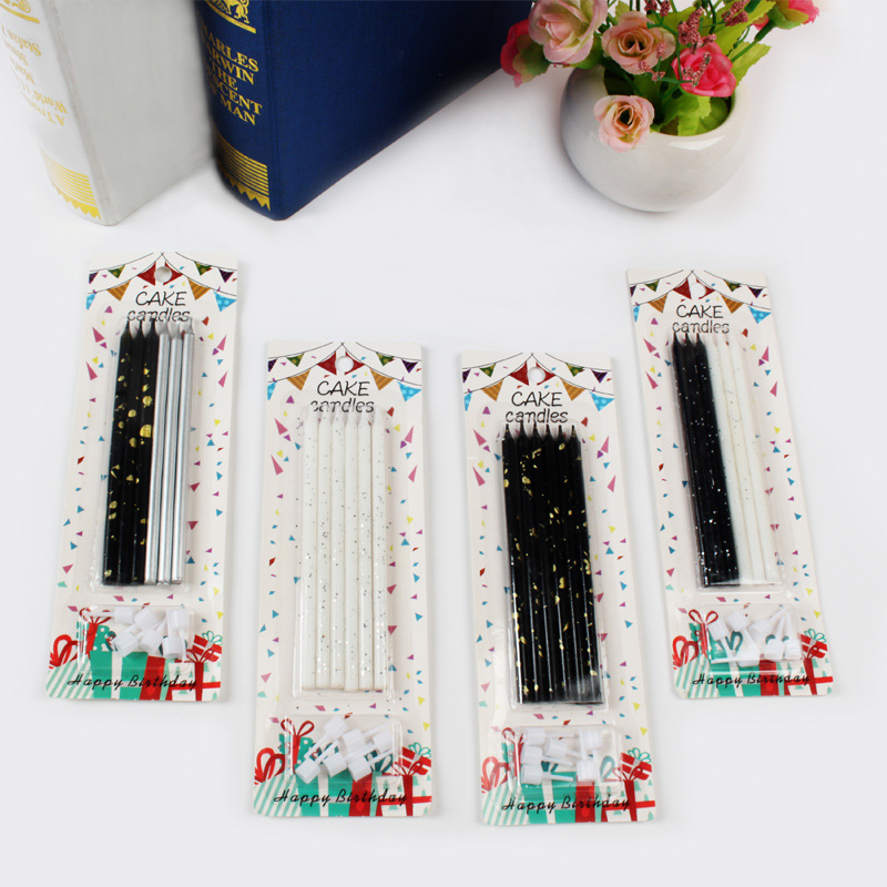 Nuevo negro dorado cumpleaños vela larga barra de luz libre de humo 6 piezas fiesta hornear pastel creativo lápiz vela