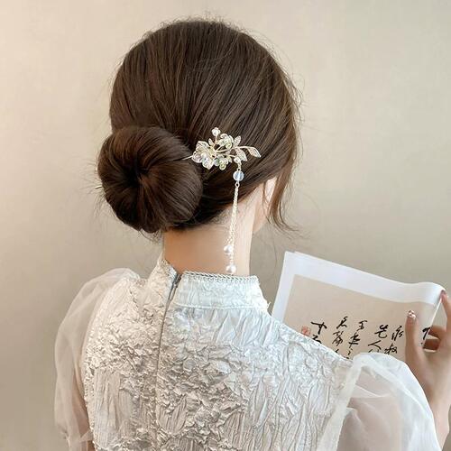 Orchid of the valley flower ancient style rocking hairpin style classical pearl Hanfu hairpin hairpin tassel cheongsam bun hairpin high-end
