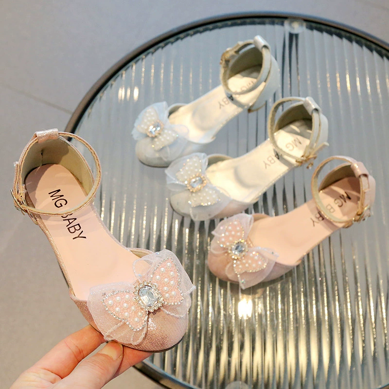 Милые Цветочные туфли на высоком каблуке для девочек, модные детские сандалии на толстом каблуке, римская обувь для больших детей, детская обувь, лето