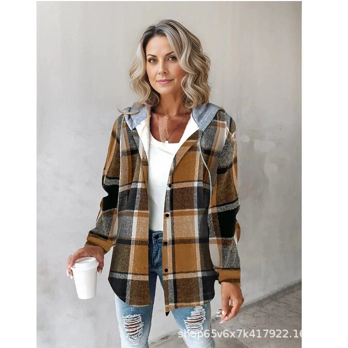 2025 European and American Casual Style Aliexpress Amazon Hot-Selling Women's Large Plaid Coat Plaid Autumn and Winter New Style