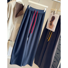 软糯仿羊绒宽松阔腿裤女秋冬简约百搭抽绳松紧腰拖地松弛感加绒裤