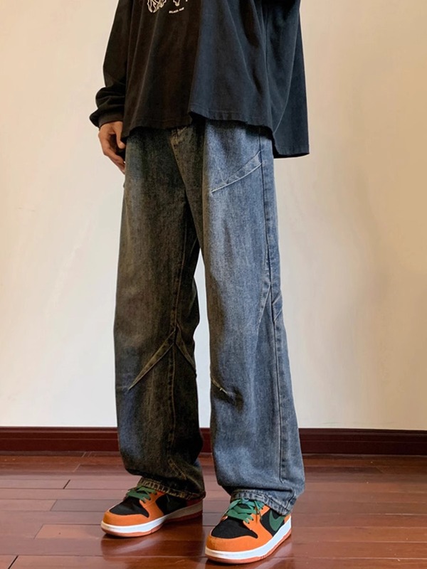 工装牛仔裤男直筒宽松阔腿美式高街vibe裤子潮牌痞帅复古休闲长裤|undefined