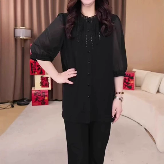 Летняя новая мода корейская версия высококачественной сетчатой пряжи с яркими бриллиантами повседневная дышащая шифоновая рубашка топ для женщин