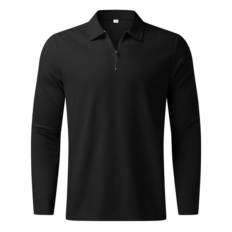 2024 Men's Half Zippered Waffle Thin Dress with Relaxed Short Sleeve Polo Collar_voghion.com