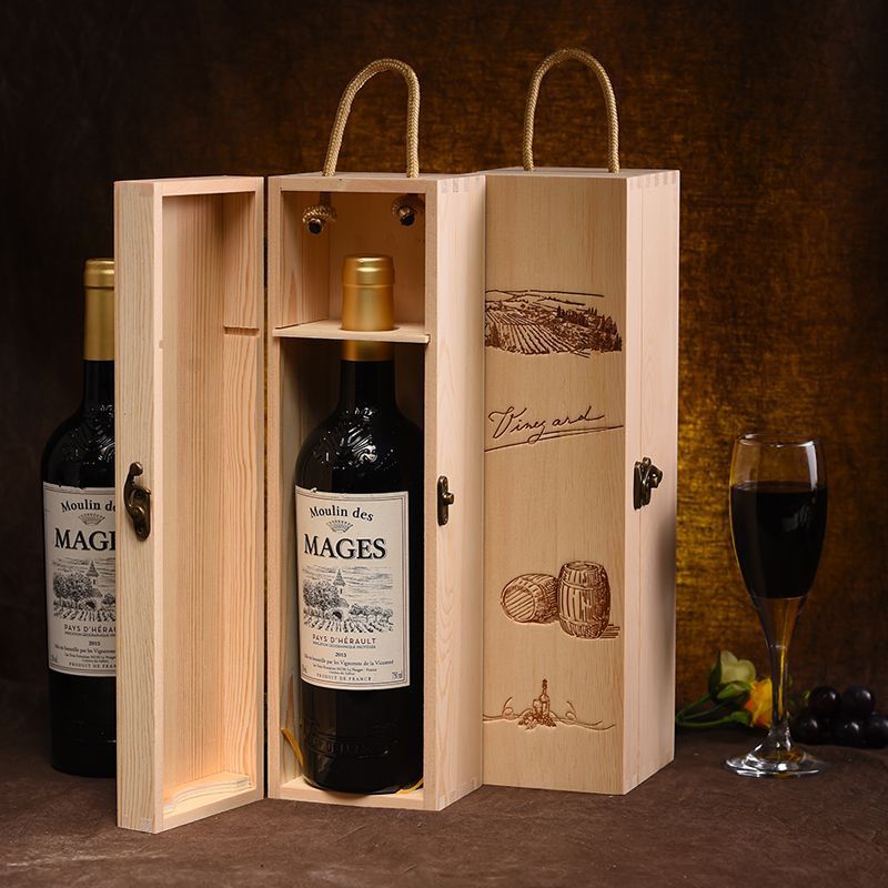红酒包装盒木盒礼盒酒盒高档单支装葡萄酒盒通用(不含酒)