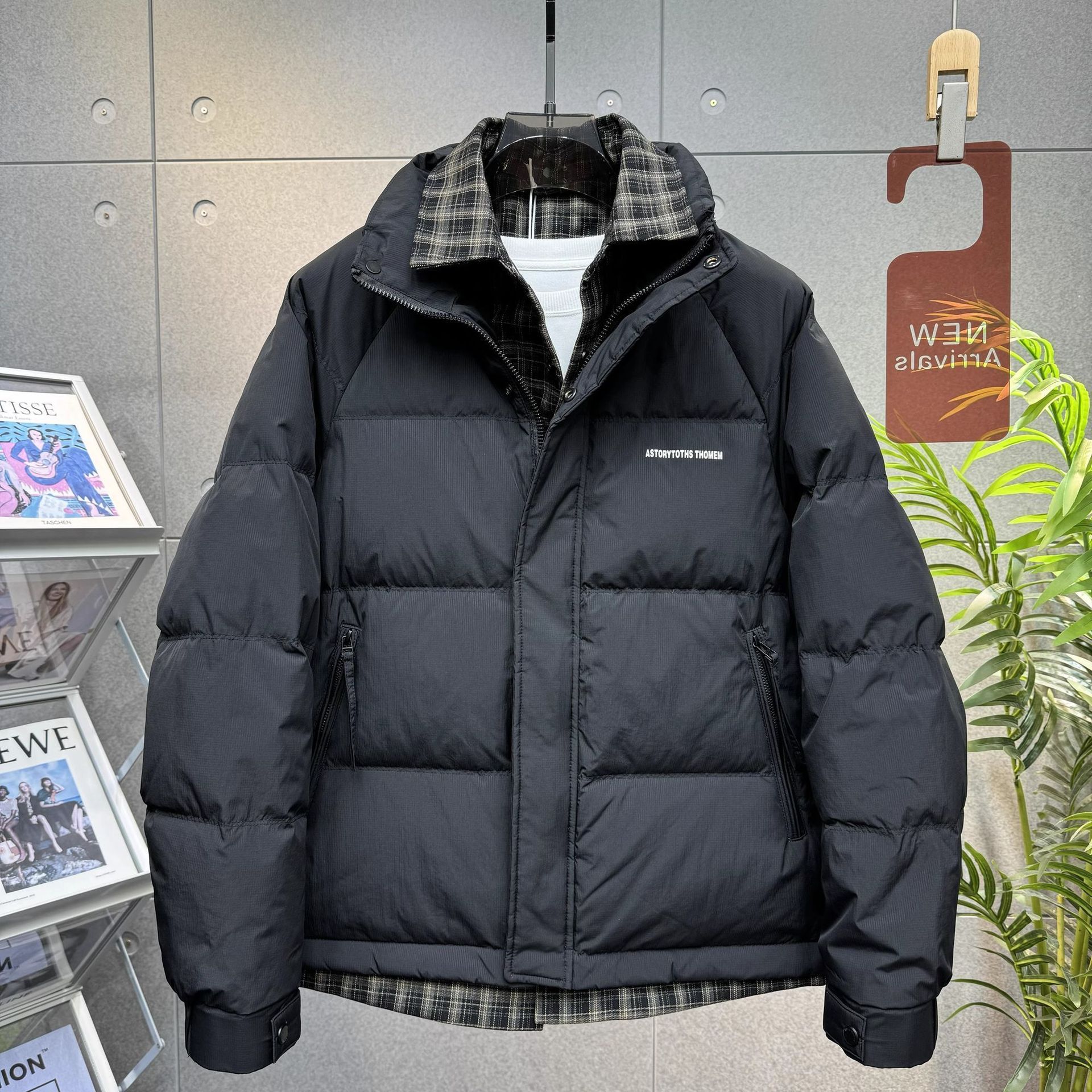 Light Luxury Fashion Fake Two-Piece down Jacket Men's Winter New Stand Collar Short Pure Color Simple Warm Winter Clothing