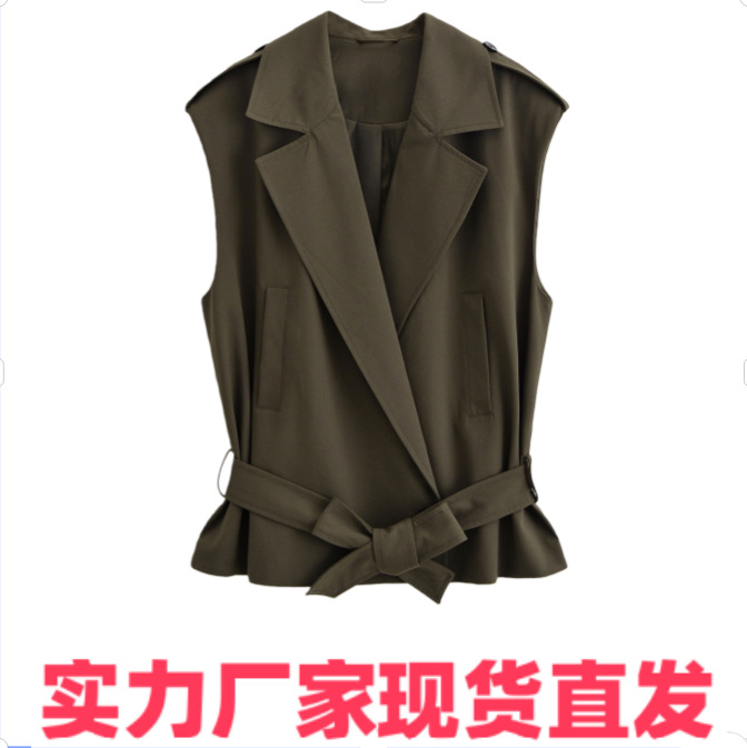 NSSF Self-made European and American style new women's clothing, stylish suit collar sleeveless belted vest jacket 4749896