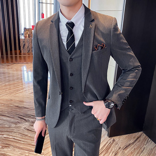 2025 Spring One-Button Suit Three-Piece Business Casual Large Size Suit No-Iron Men's Slim Groom's Suit