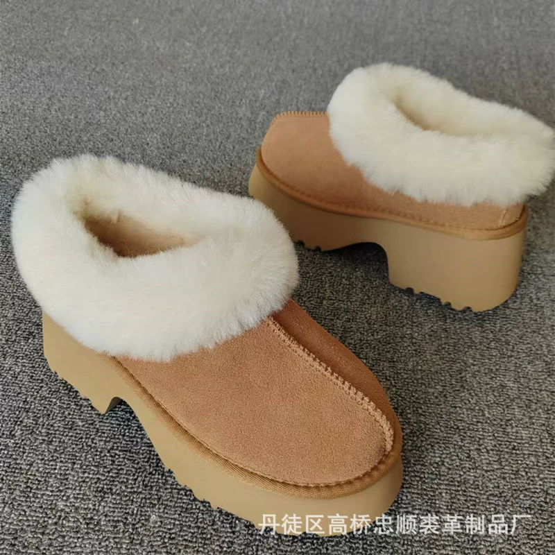 Та же русалка на склоне и снегоступах женские 2024 осень и зима новая меховая короткая трубка плюс бархат для увеличения хлопчатобумажной обуви на толстой подошве