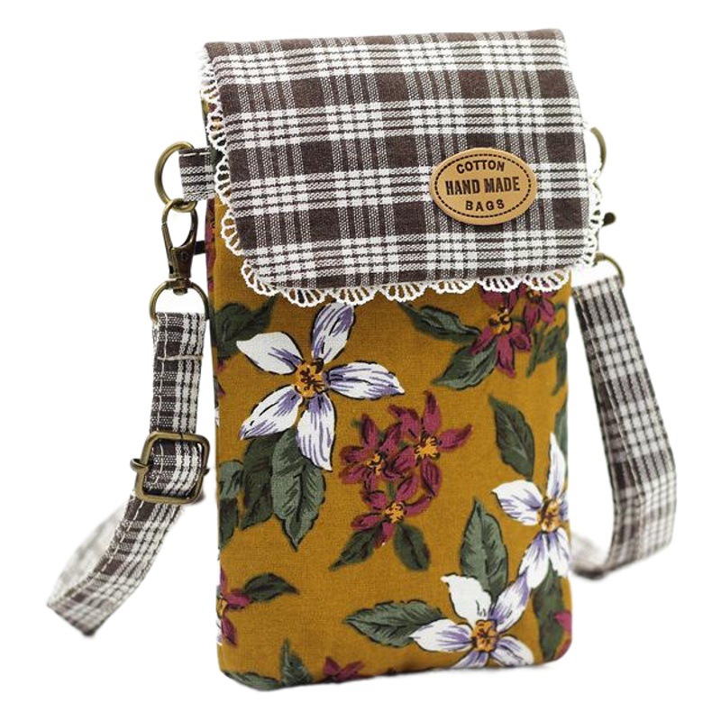 New fashion women's bag cotton nine color flower 3 layer messenger bag Student 6 inch large screen mobile phone bag a generation of hair