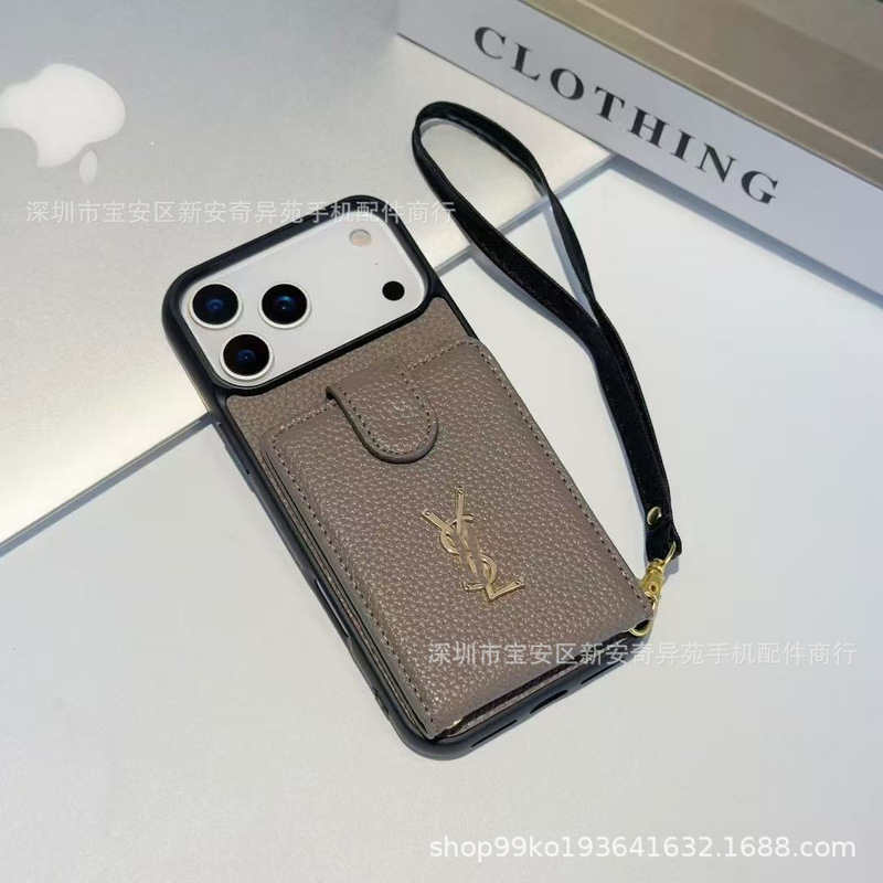 简约卡包荔枝纹皮质手机壳轻奢适用iPhone17Promax苹果手机保护套|undefined