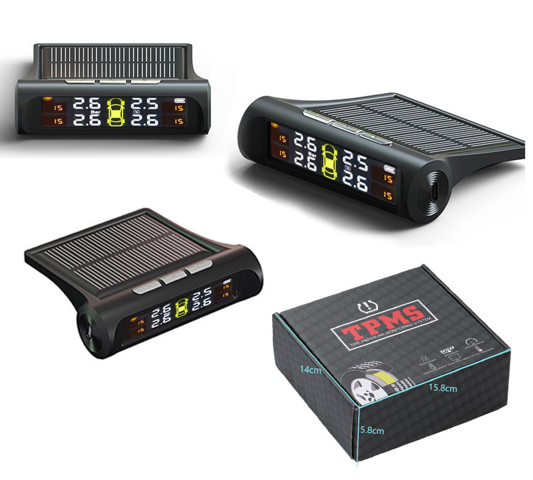 Vehicle-Mounted Solar Tire Pressure Monitoring System Four-Wheel Tire Pressure Monitor High-Precision Detector Sensor Tpms