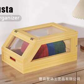 竹制抽屉式帽子整理盒透明亚克力盖棒球帽展示盒实木防尘帽架