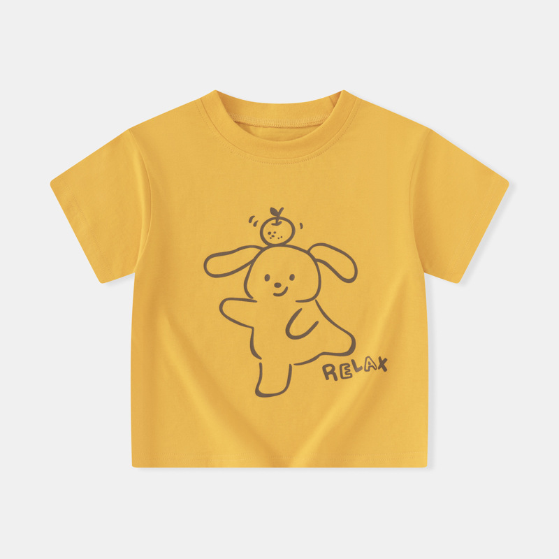 Betop verano nueva ropa para niños camiseta de manga corta versión coreana de dibujos animados para niños conejo niño ropa de color sólido cabello de una pieza