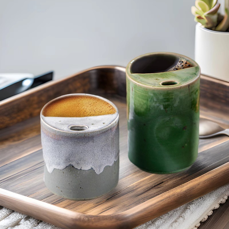 クロスボーダー陶磁器コーヒーカップ創意窯変ストローカップコップ高顔値家庭用粗陶レトロマグカップコップ|undefined