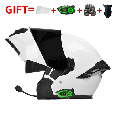 Motosiklet kaskı (dəbilqə) – Helmets, All-Season Safety Helmets, Flip-Up - bluetooth-model-white-black-tea-mirror-high-definition-mirror-m-size-55-56-head-circumference