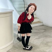 女童法金丝绒半身裙秋冬儿童百搭高腰短裙宝宝蓬蓬蛋糕裙子