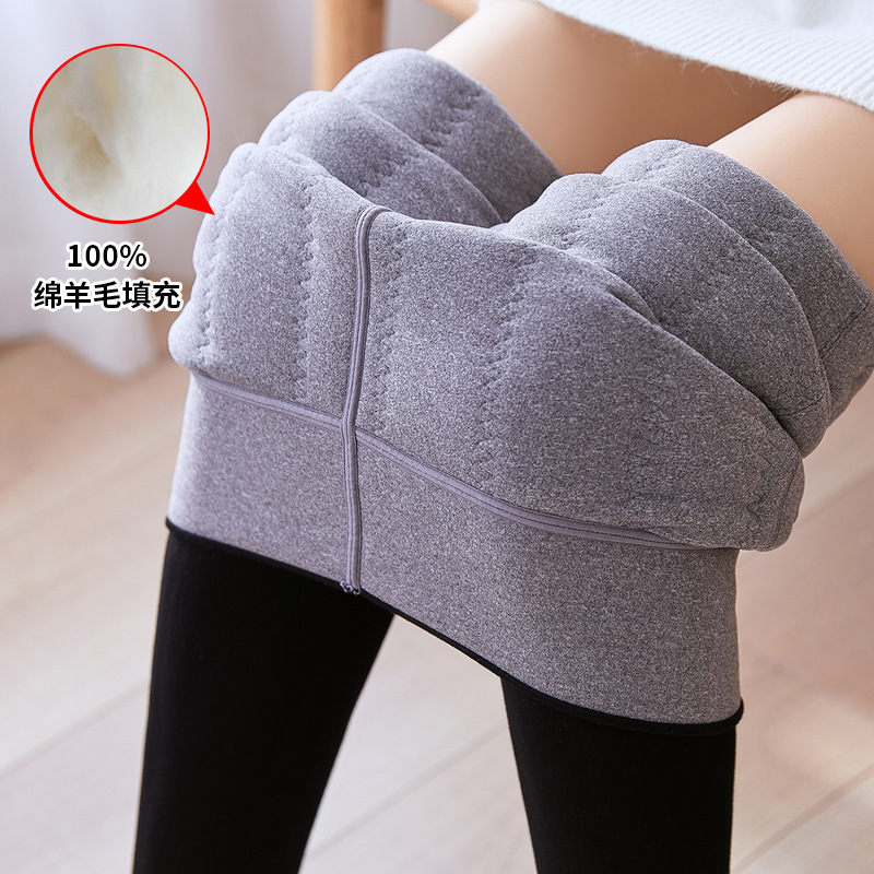 Women's Cotton Pants for Autumn and Winter, Fleece-Lined and Thickened, Footed Leggings, High-Waisted, Suitable for Wearing Outside, Ultra-Thick, Cold-Resistant, Silk Wool Thermal Pants