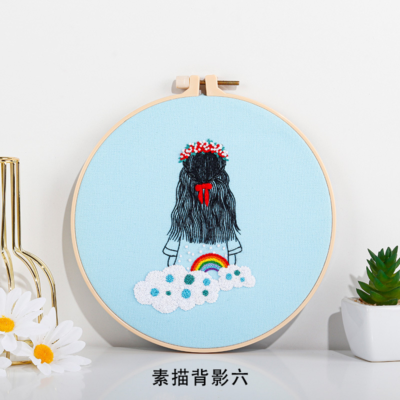 Nuevo original DIY material bordado hecho a mano Paquete Europeo simple sketch Girl back figura traje de costura inglés