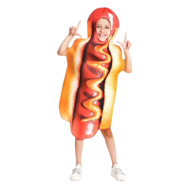 Los niños de Halloween comida divertida Impresión digital esponja spoof perro caliente juego rol traje rendimiento