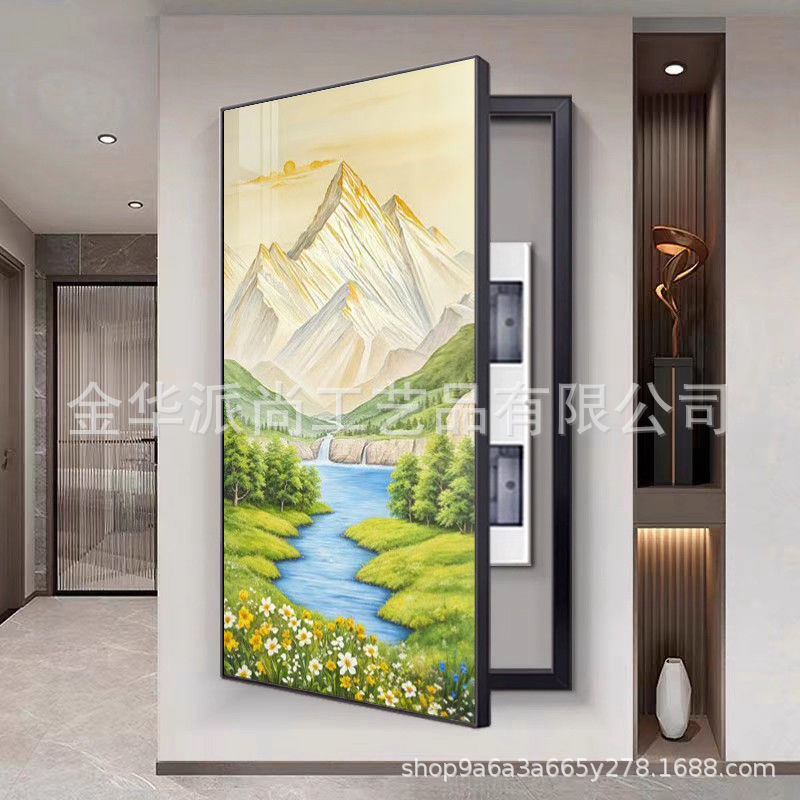 Large Decorative Painting of the Golden Treasure Basin for Electric Meter Box, Modern Entrance Mural, Restaurant Foyer Landscape Painting Large Decorative Painting of the Golden Treasure Basin for Electric Meter Box, Modern Entrance Mural, Restaurant Foyer Landscape Painting