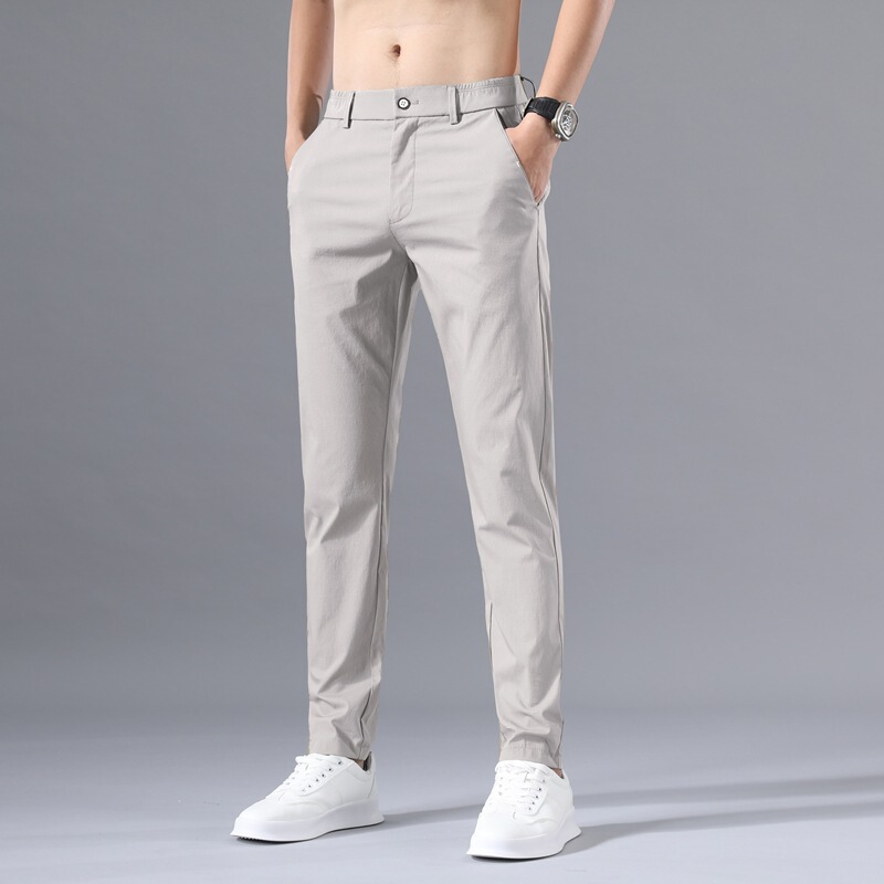 Trendy Casual Pants for Men, Spring Korean Style Slim Fit New Half-Elastic Waist Versatile Breathable Long Pants for Men