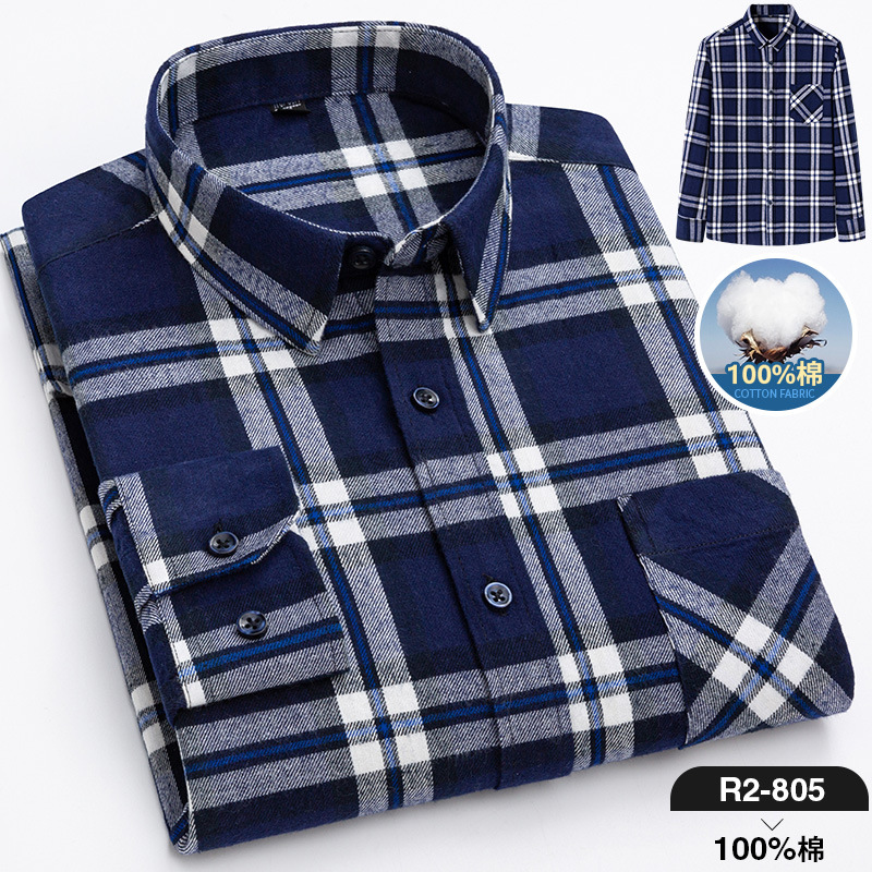 2024 nuevo Algodón puro cepillado camisa de manga larga a cuadros de los hombres de estilo coreano transpirable camisa de moda casual en stock ropa de hombre