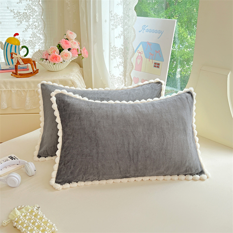 2026 New Model A-Class Milk Velvet Pillowcase with Pom-Pom Lace for Single Dormitory, Flannel Pillowcase for Foreign Trade Export 2026 New Model A-Class Milk Velvet Pillowcase with Pom-Pom Lace for Single Dormitory, Flannel Pillowcase for Foreign Trade Export