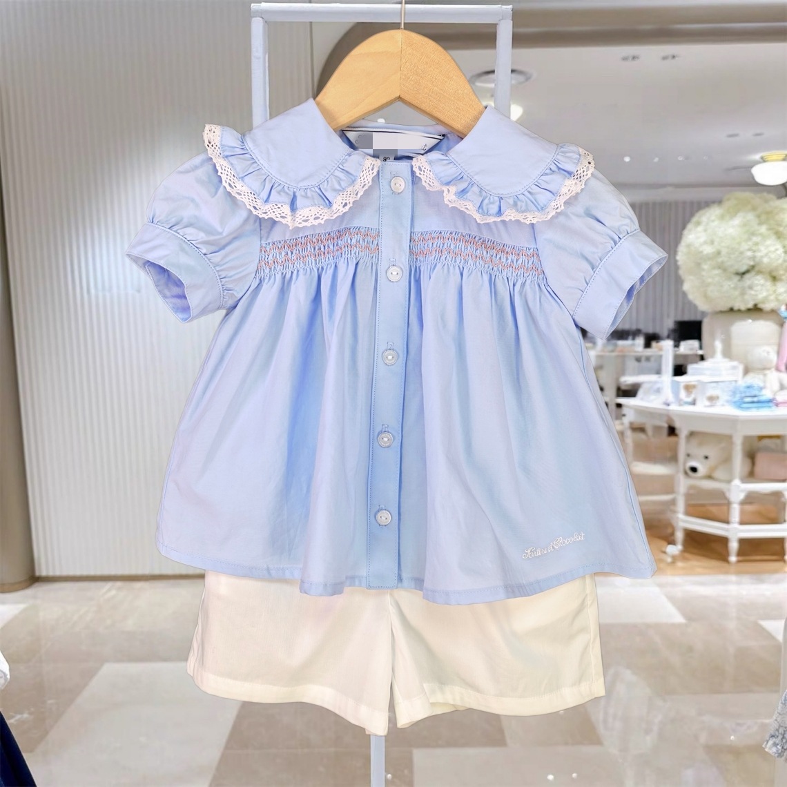 Y Korean Style Children's Clothing Summer Style Girls' Baby Lace Collar Shirt + White Shorts Value-For-Money Two-Piece Set Tz6032603