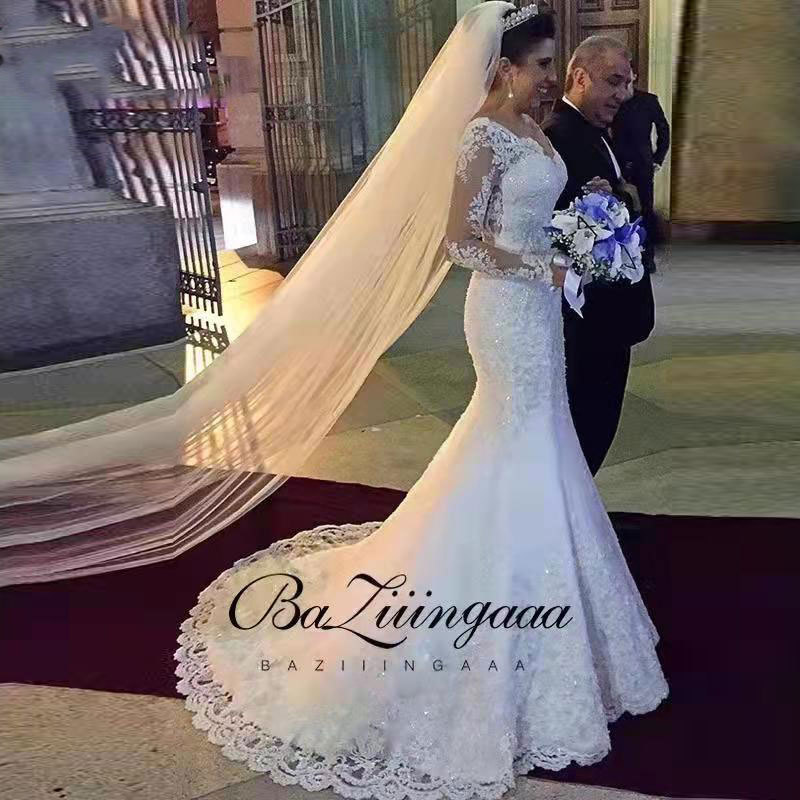Comercio exterior de Europa y América Amazon AliExpress deseo nuevo encaje de manga larga vestido de novia sexy fishtail pequeño vestido de novia de apoyo image 5