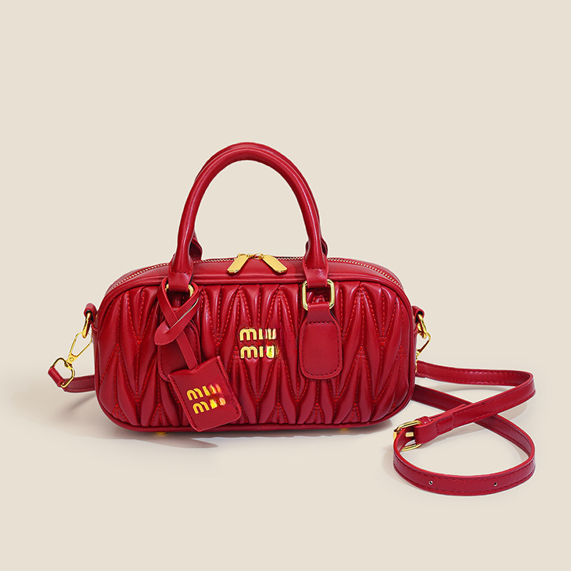跨境bags2025新款MIU皱褶手提单肩包保龄球女包时尚斜挎枕头包包|undefined