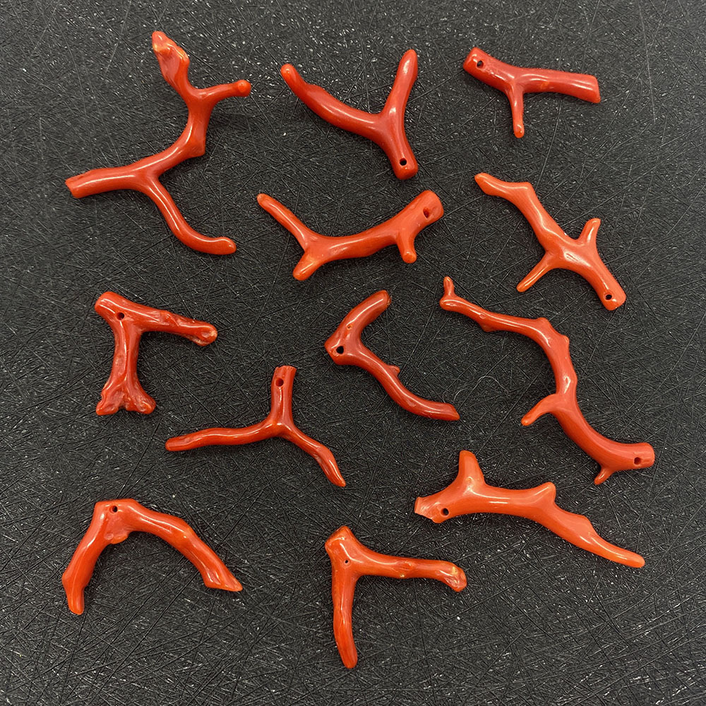 海竹珊瑚不规则形状单孔10x15-10x50mm橙红色打磨光面饰品DIY项链