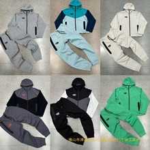 美潮Syna小标刺绣拼接撞色男女情侣开衫连帽外套长裤运动休闲套装